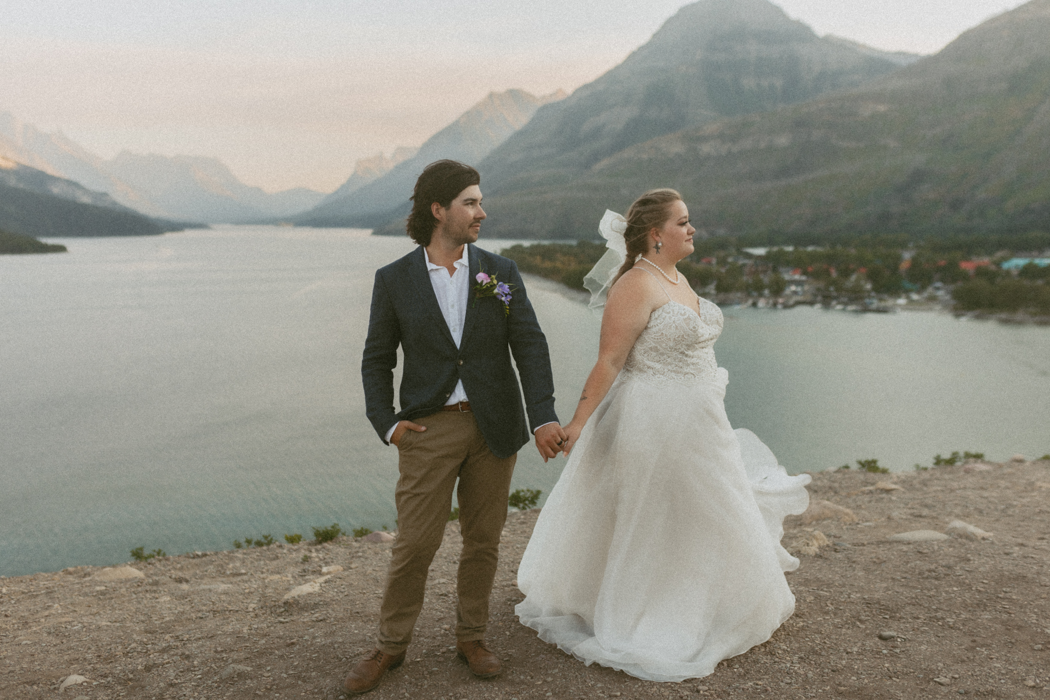 a bride and groom at their elopement wedding in waterton national park